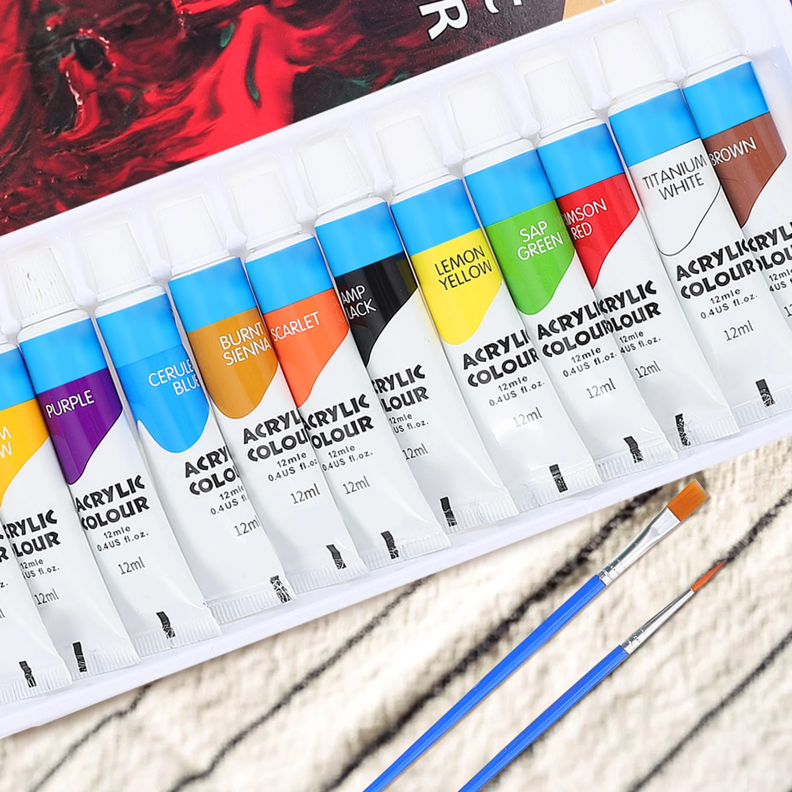 

1Set Acrylic Paint Set 12 Colors Vibrant Color Pigment for Kids Adults DIY Painting Supplies Paint for Painting