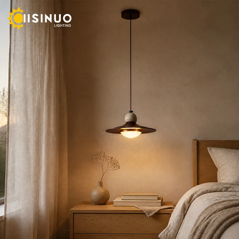 Yellow Travertine Dining Room Pendant Light Vintage Wabi Sabi LED Hanging Lamp Adjustable Cable Ceiling Lamp for Kitchen Island