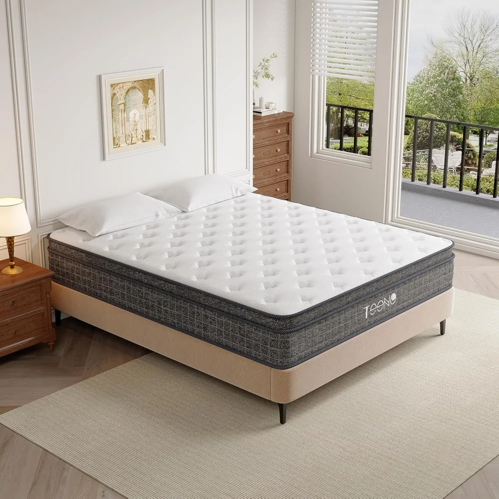

Queen Mattress, 14 Inch Gel Memory Foam Pocket Coils Springs Hybrid Mattresses, Medium Firm Queen Size Mattress in a Box, CertiP
