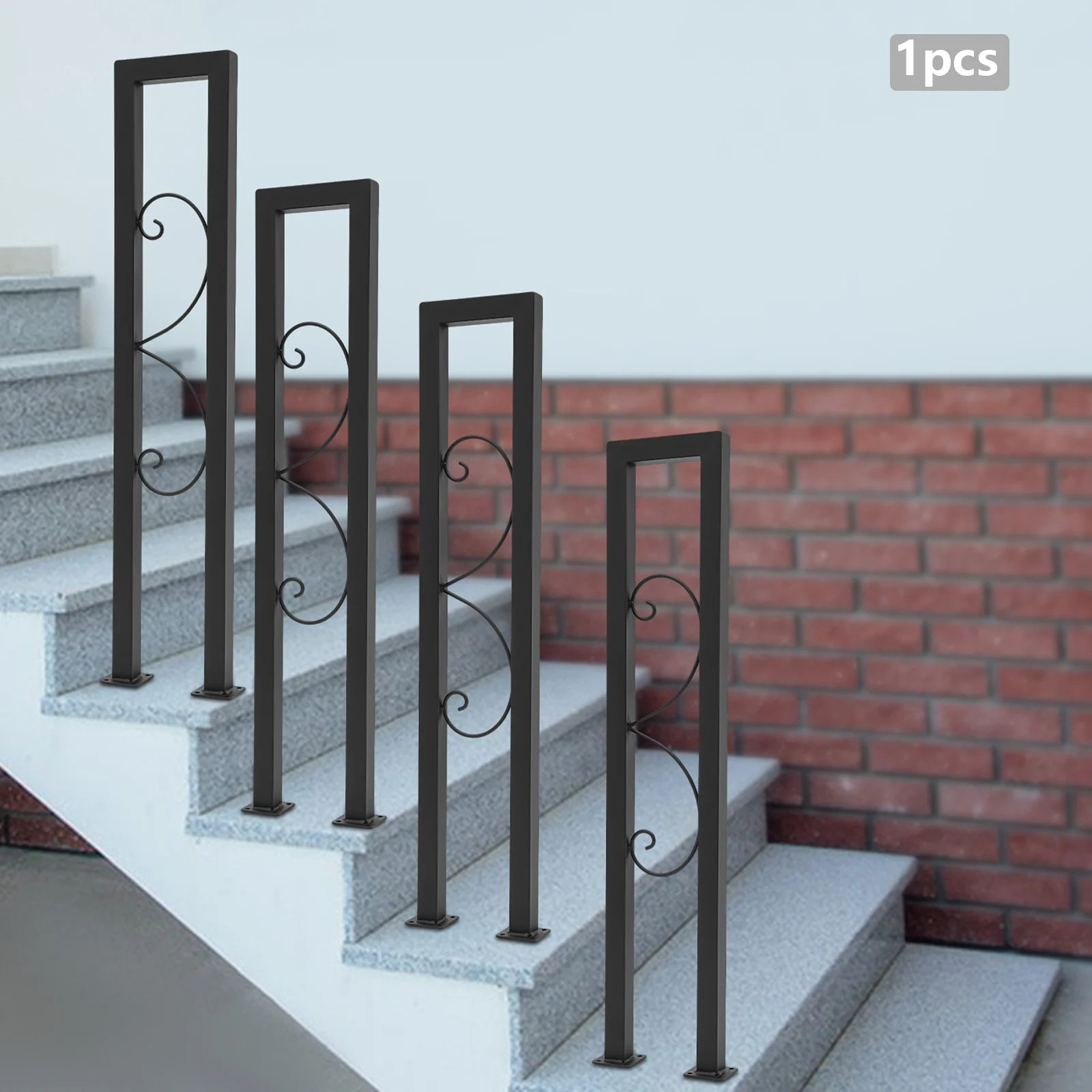 Black U-Shaped Stair Handrail Iron Stainless Steel Baking Paint Safety Grab Bar Wall Mount Anti-slip Support Railing for Staircase Balcony Indoor Outdoor Home Elderly Kids Protection Handrail