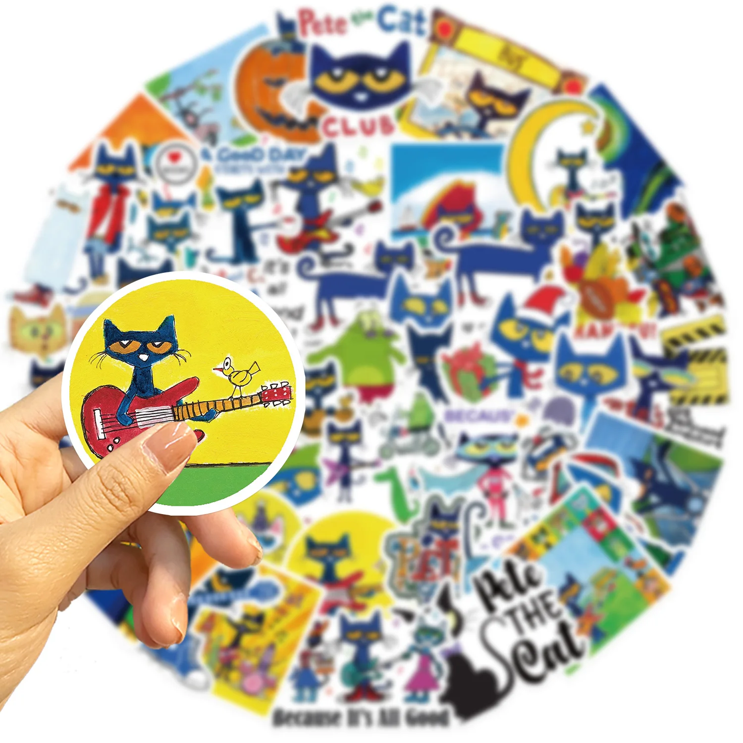 50Pcs Cartoon Pete Cat Stickers DIY Decoration Guitar Notebook Luggage DIY Waterproof Stickers Wholesale