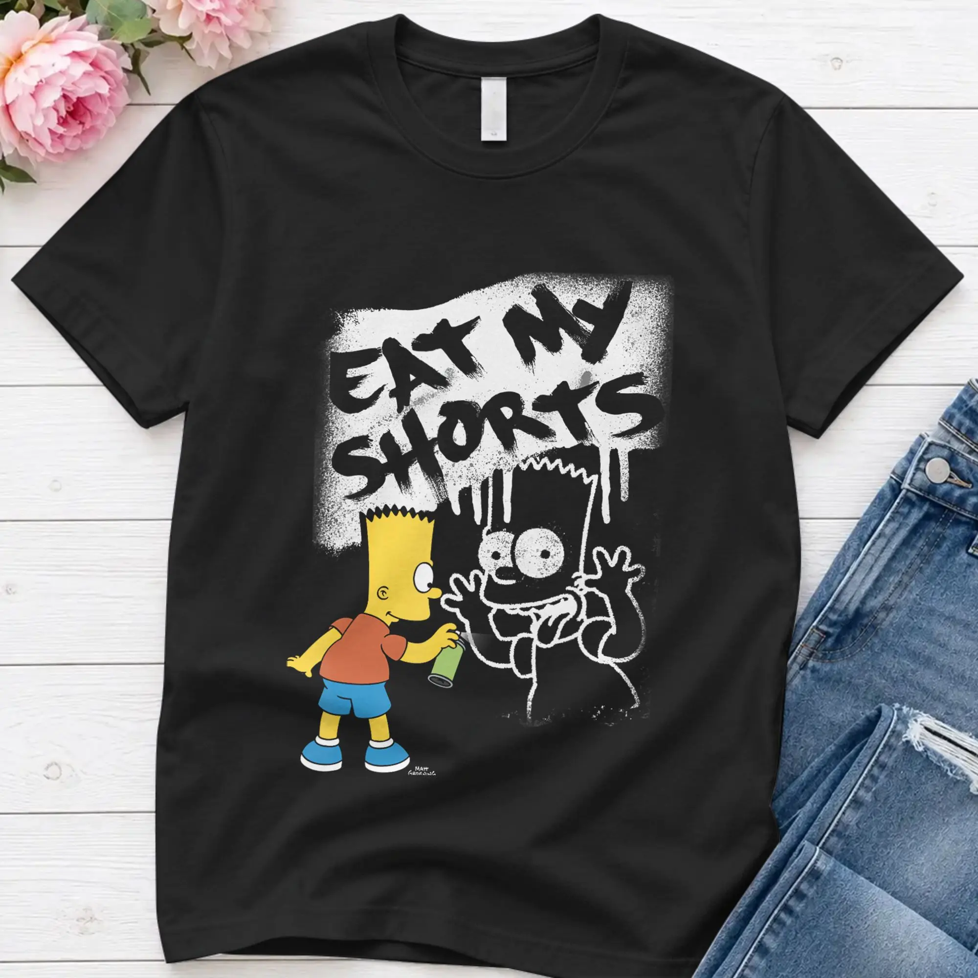 Eat My Shorts Spray Paint Graffiti Bart  T Shirt Summer Simpsons Trendy Cool T-Shirts Mens Pure Cotton 4XL 5XL 6XL Tees Tshirt