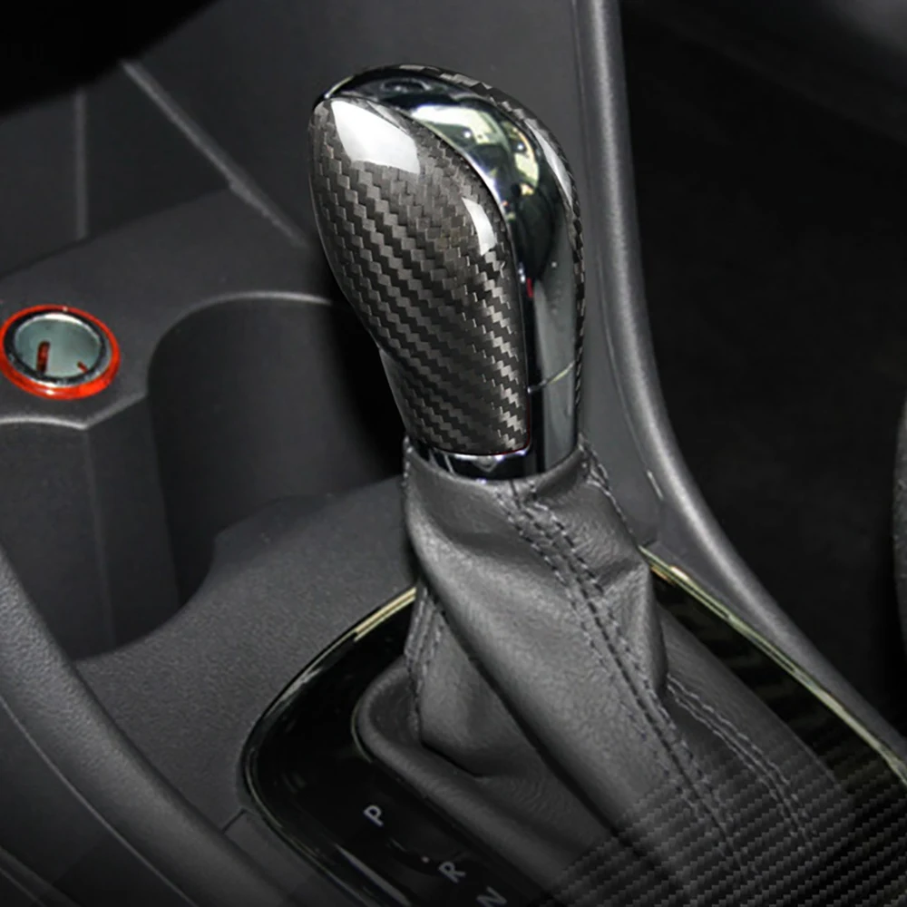 Carbon Fiber Interior Gear Shift Knob Cover Trim Handle Sleeve Buttons Cover Sticker for Tiguan Touareg Beetle Black