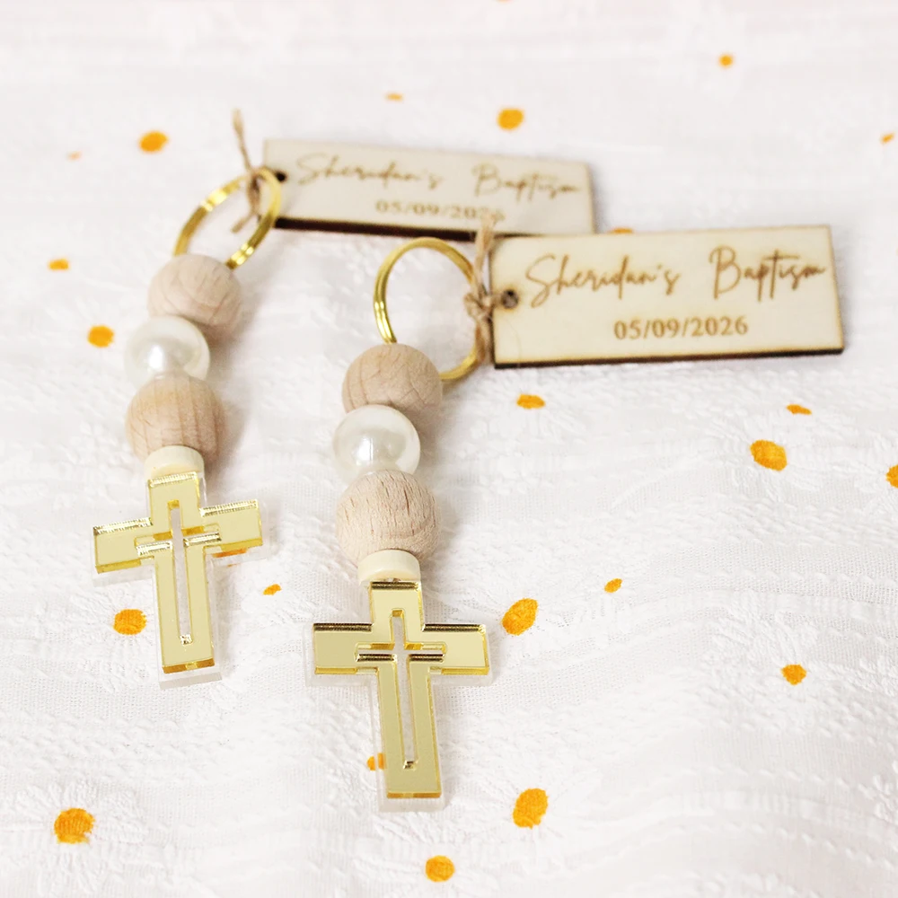 Personalized Baptism Cross Keychain Favors, Custom Christening Gifts, Baptism Wood Name Tags, Baptism Favors,Baby Shower Favors