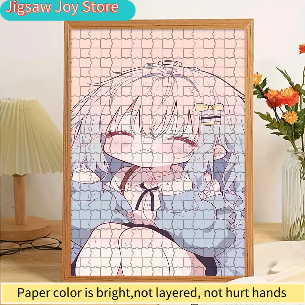 

Kawaii Chibi Anime Girl Paper Puzzle, Adorable Character Art of a Blushing Light-Haired Chibi with a Halo and Yellow Hair Clip i
