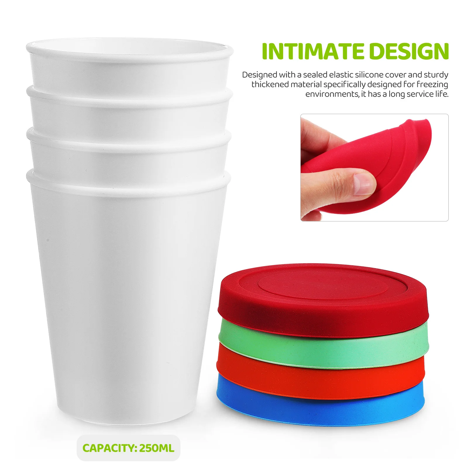 

4Pcs Ice Cream Cups Sealed Silicone Lid Ice Cream Container Dessert Cup Spoon Kitchen Storage Reusable Freezer Safe Stackable