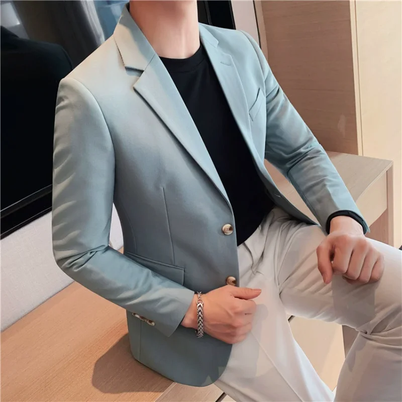 2023 High Quality Solid Single Button Casual Blazer Men\'s Korean Simple Business Elegant Fashion Party Slim Fit Suit Jacket 4XL