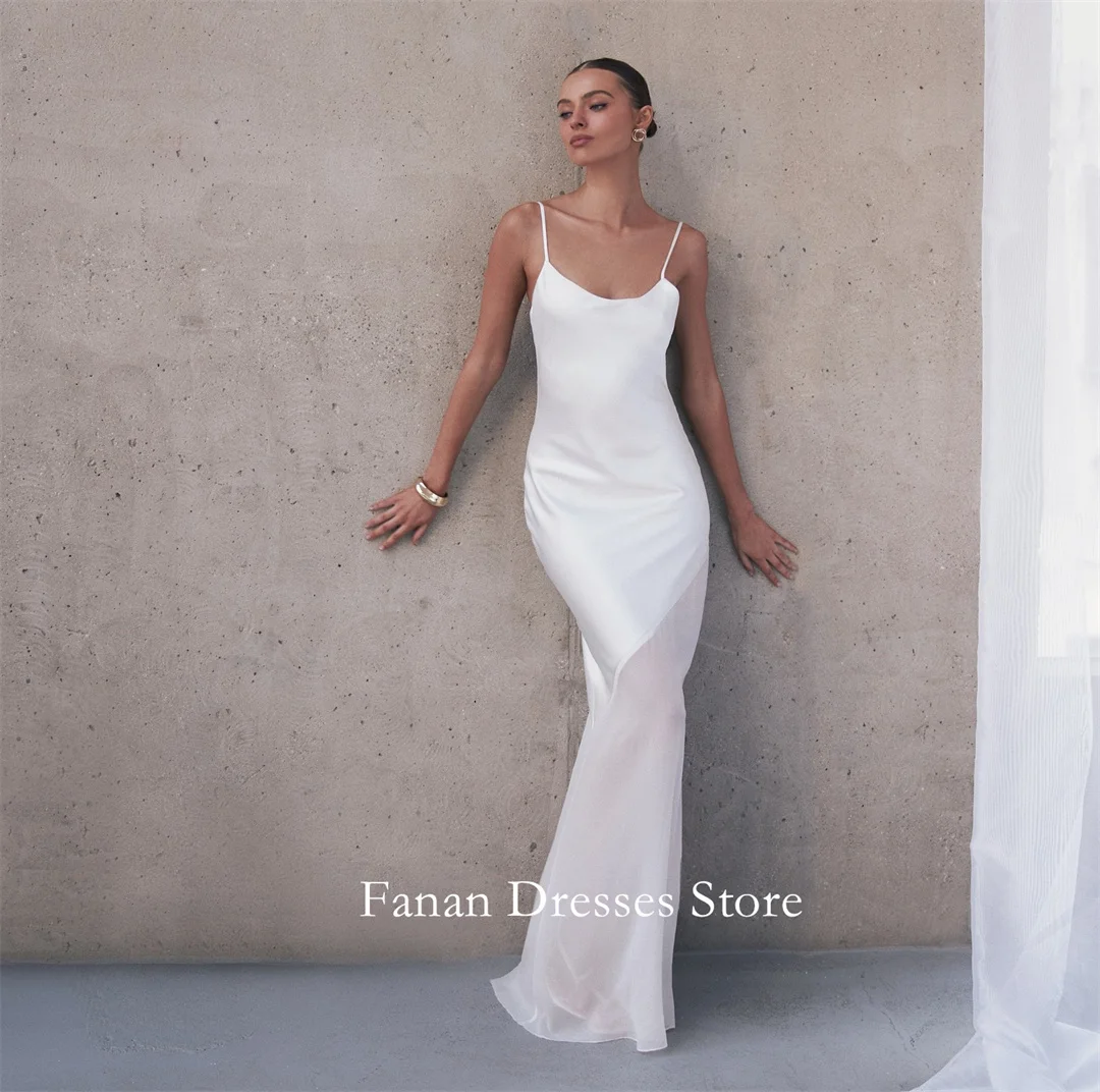 

FANAN Простые свадебные платья на тонких бретельках 웨딩드레스 Атлас цвета слоновой кости с открытой спиной Сексуальная Русалка Индивидуальные красивые платья невесты размера плюс