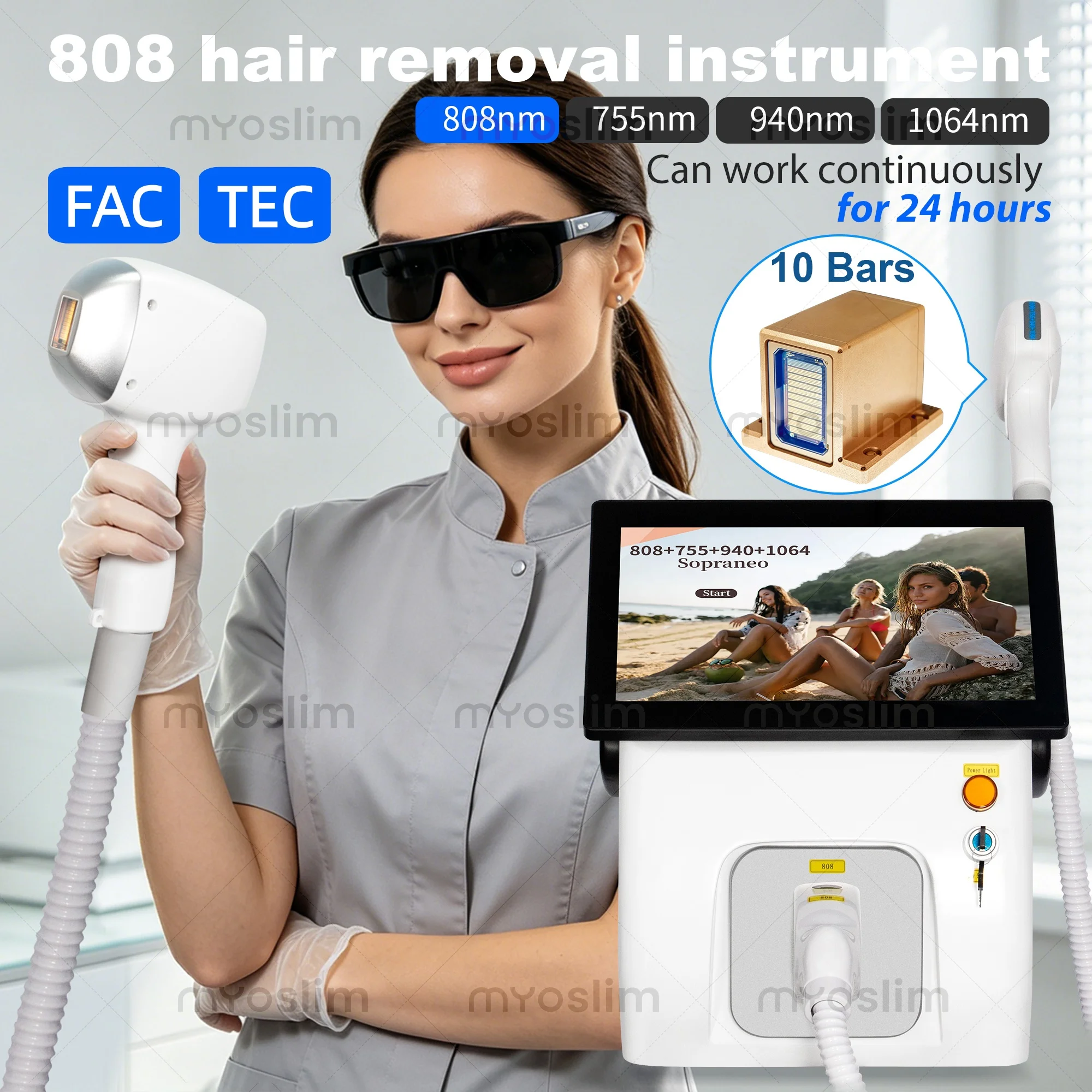 FAC 4Wavelength Diode Laser Hair Removal Semiconductor water-cooled and air-cooled Painless Permanent Epilation Full Body Beauty
