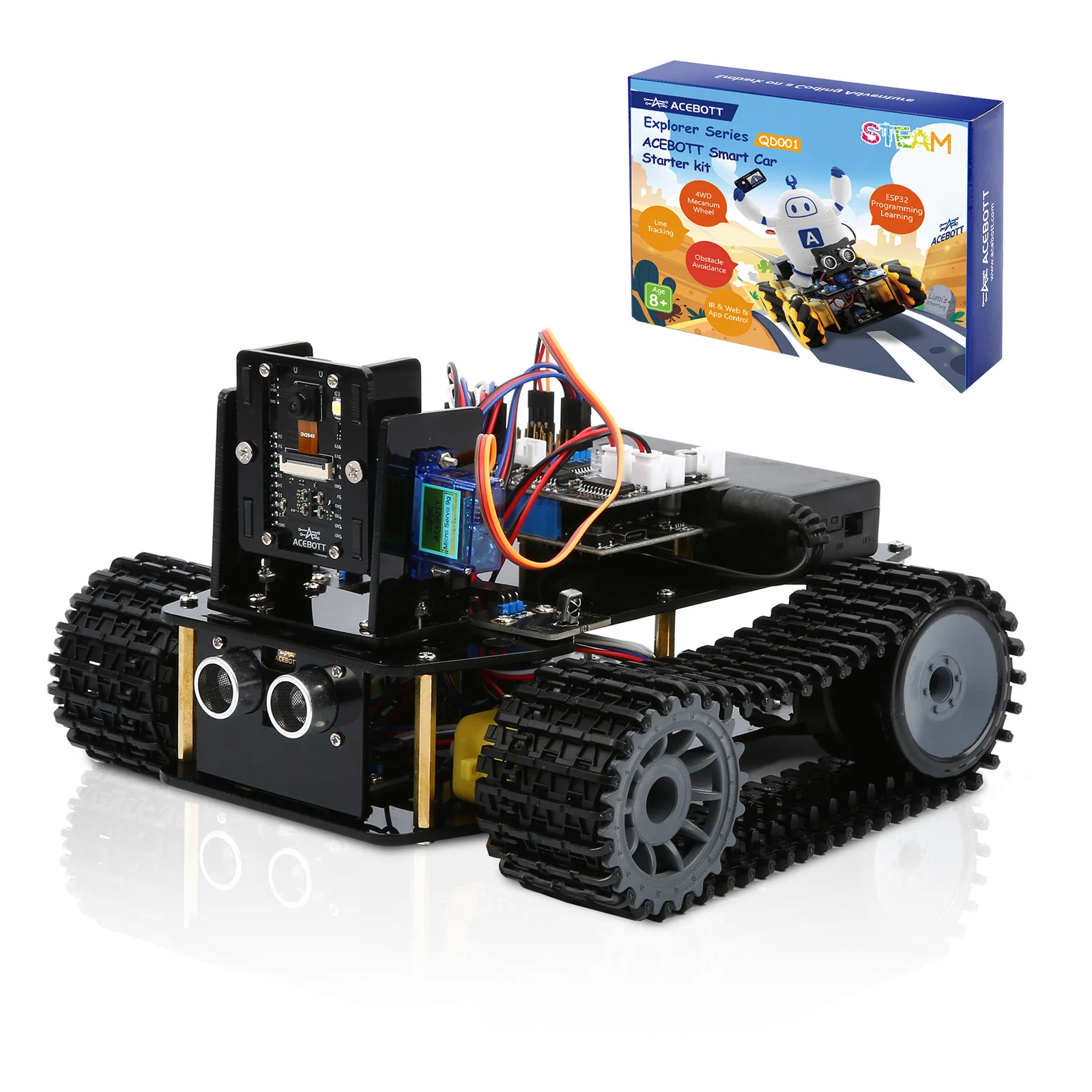 ACEBOTT ESP32 Smart Robot Kit with 3MP Camera Tank Car STEM Toys Coding Kit Compatible with Arduino Scratch App Remote Control