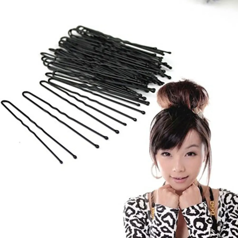 

100Pcs U Shaped Hairpins Black Metal Strong Elastic Wavy Design Ball Tips Non-Slip Perfect for Weddings Women Hair Clips