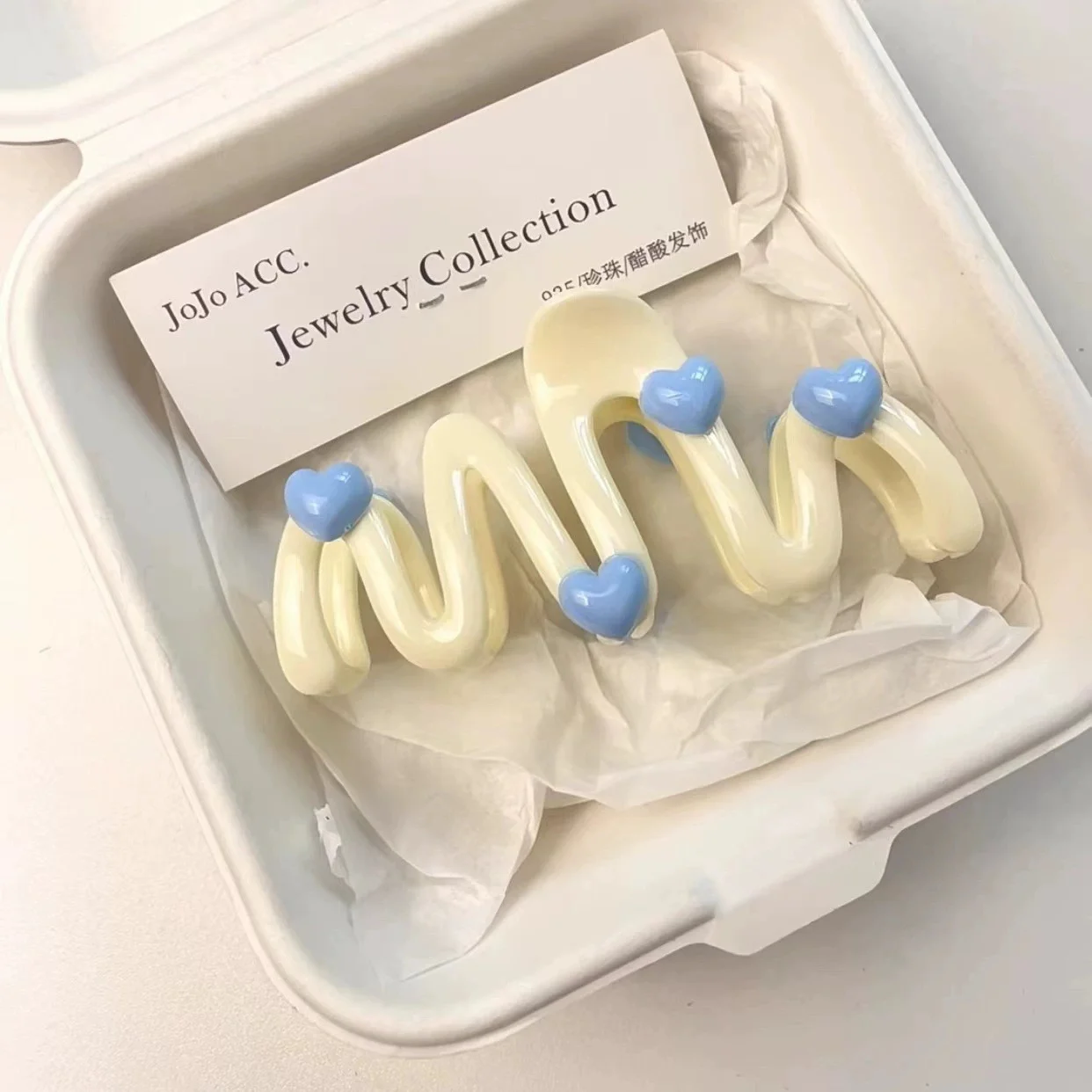 Blaue herzförmige Haarklammer, cremefarbene Clips für Frauen, süße, niedliche, unregelmäßige Hai-Clips, große Pferdeschwanz-Clips, Haarnadeln, 10,5 cm – Detail 5