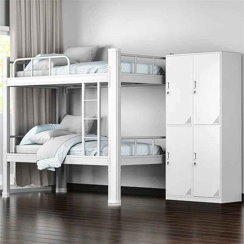 Top and bottom bunk iron beds, high and low bunk dormitories, student and staff, iron and steel double person two-layer thickene