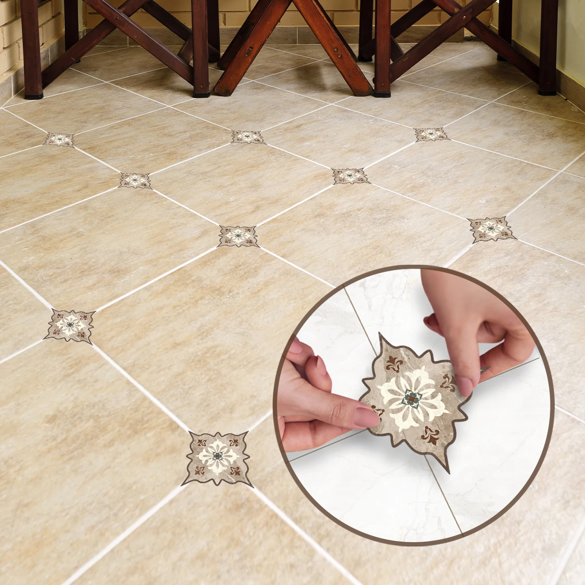 1 Set of 21 Gray Brown, Moroccan Vintage Style Diagonal Stickers Glue Waterproof Floor Home Decor Wall Stickers