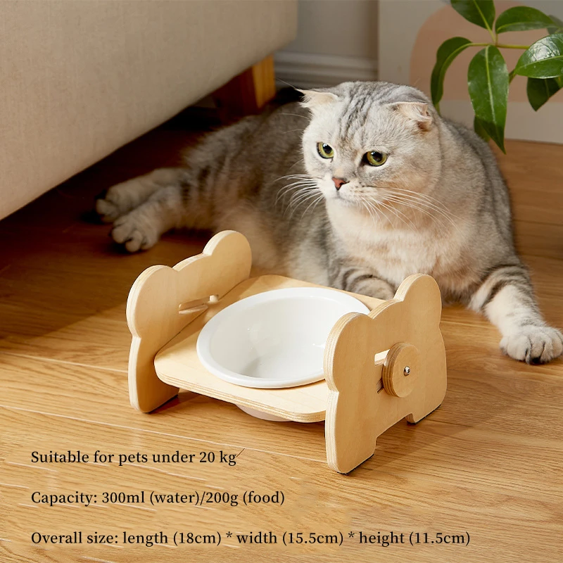 Cat With Wooden Frame,pet Food ,porcelain Dog Feeder,protect Neck Cat ,tall Feet,ceramic Pet Bowl,kitten Water Bowl