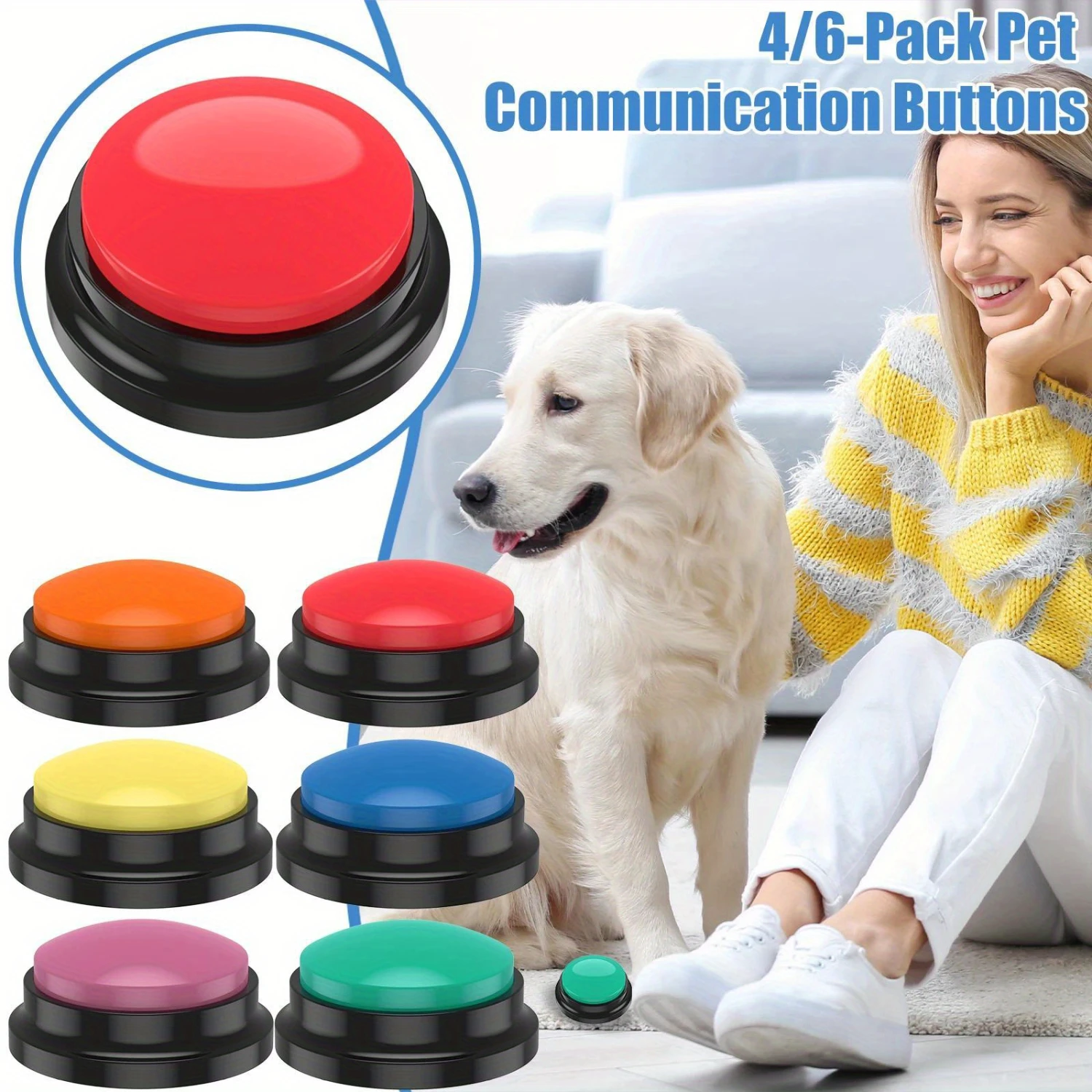 

4/6Pcs Interactive Dog Training Buttons - Customizable Talking Buzzer Toy, Enhance Communication & Intelligence with Light-up De