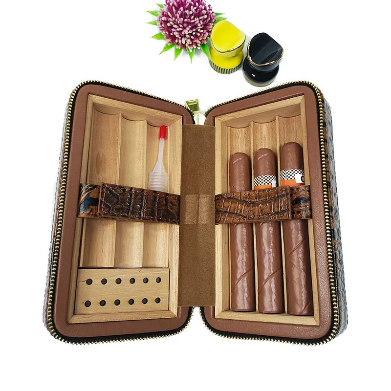 

Humidor Outdoor Travel Set with 6 Cigar Holsters, Cedar Wood Cigar Case, Crocodile Skin Pattern, Portable Leather Bag, Smoking T