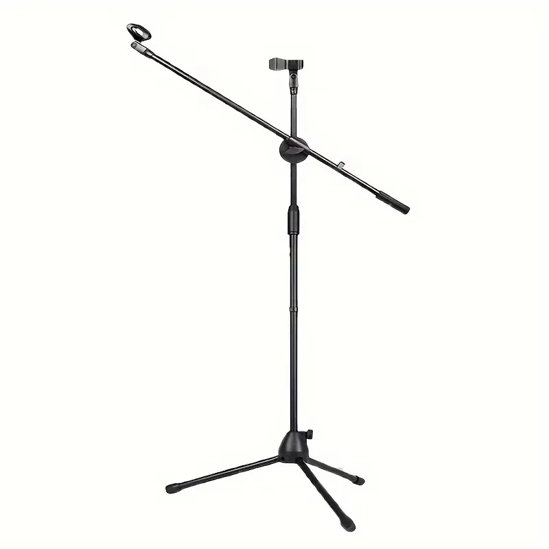 Tripod Boom Microphone Stand with Mic Clip Cell Phone and Microphone Not Included Collapsible and Lightweight, Adjustable Arms