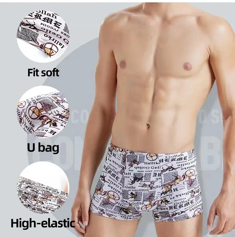 4 Pieces Men Printing Boxers Shorts Underpants Underwear XXL 3XL 4XL 4 Colors Mixing Sexy Soft Breathable Fashion Sports Casual