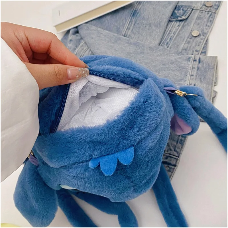 Disney Kawaii Stitch Mochila, Bolsa Estudantil de Grande Capacidade, Pelúcia Azul, Desenhos Animados Engraçados, Jardim de Infância