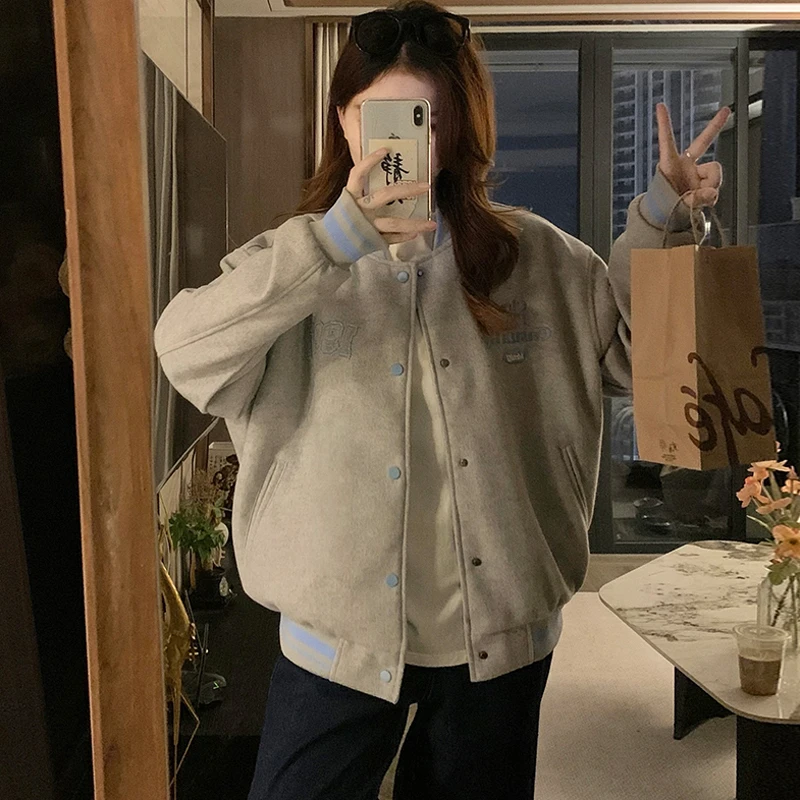 

Baseball Jackets Woman Letter K Womens Spring Cotton Splicing Hooded Kpop Soft Antistatic Vintage Buttons Airy Workout Suede Y2K