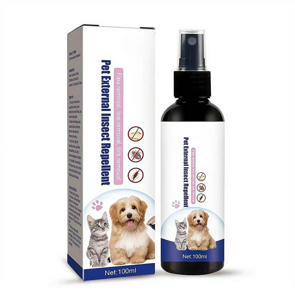 Pet Flea Removing Spray for Cats and Dogs Skin Cleaning Pets External Lice Repelling Ticks Relieving and Relieving Spray 100ml