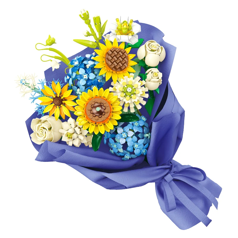 

1124PCS Designer Bouquet Brick Flowers Collection Building Block Set Hydrangea Macrophylla Sunflower Toys for Children Gift