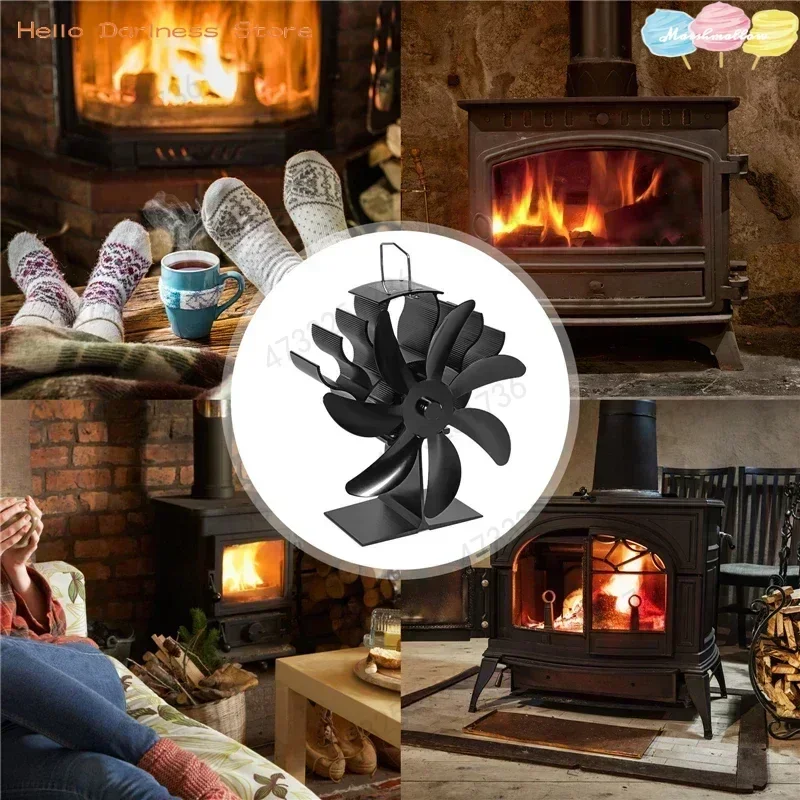 مروحة موقد تعمل بالطاقة الحرارية ، موقد خشبي ، مروحة صديقة للبيئة ، هادئة ، منزل ، شتاء ، دافئ ، فعال ، توزيع ، 7 شفرات