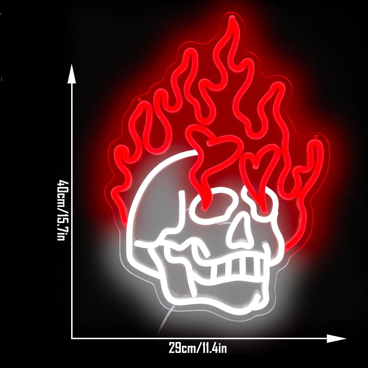 Flaming Skull Neon Sign LED Wall Art USB Powered  Spooky Fire Glow Lamp Gothic Theme Decor Home Bar Cafe Party Hanging Light