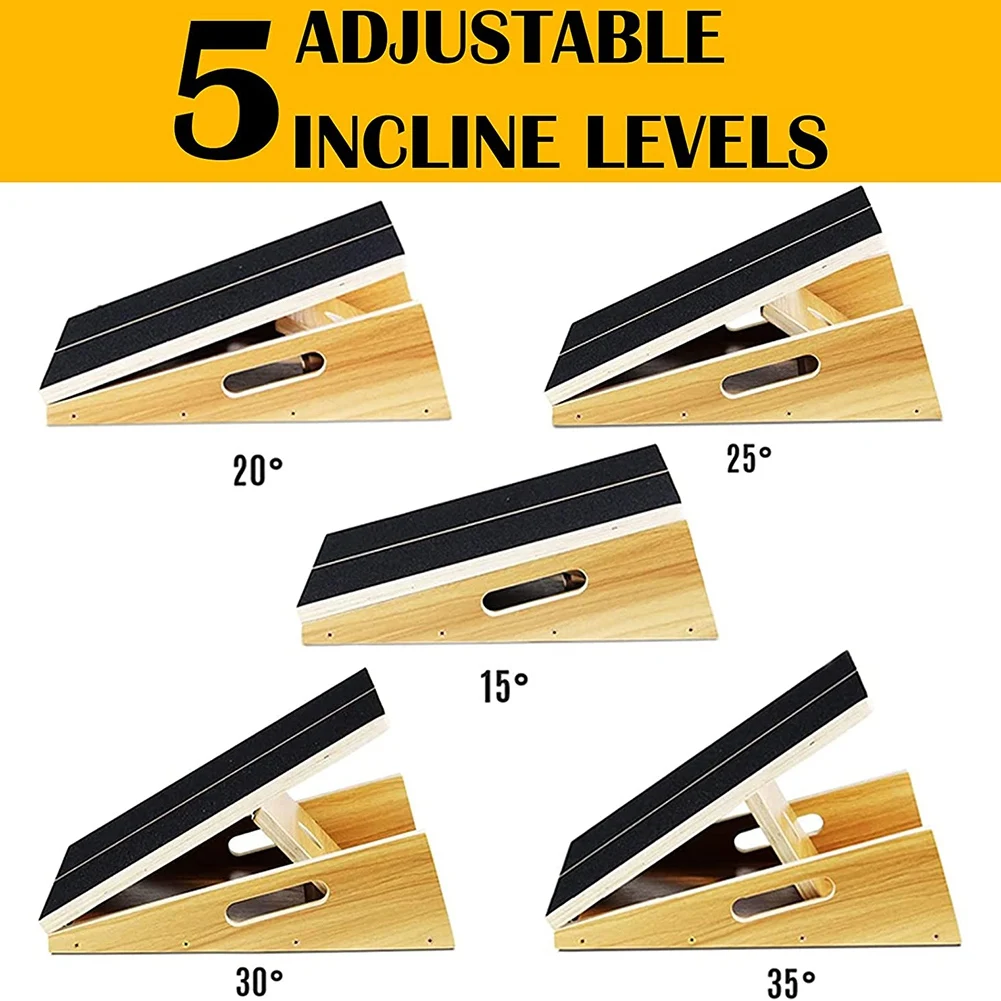 Wooden Slant Board Adjustable Incline Board and Calf Stretcher Slant Board with Non-Slip Surface Board