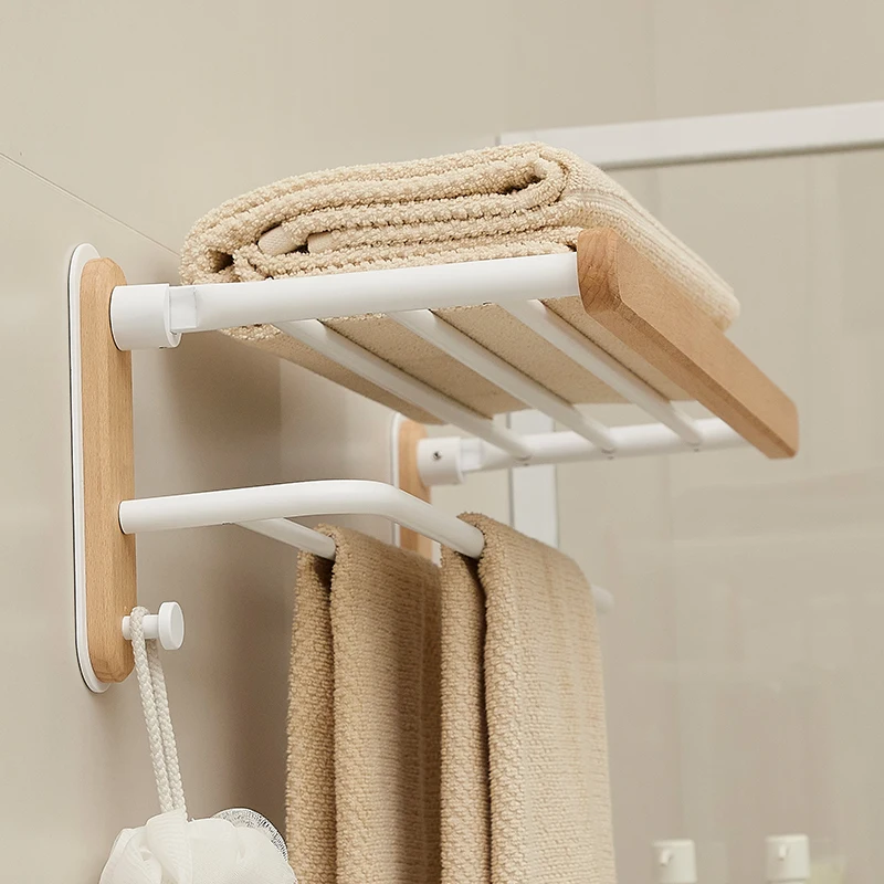 XK Log Style White Towel Rack Bath Towel Punch-Free Bathroom Hanging Bathroom Storage Rack