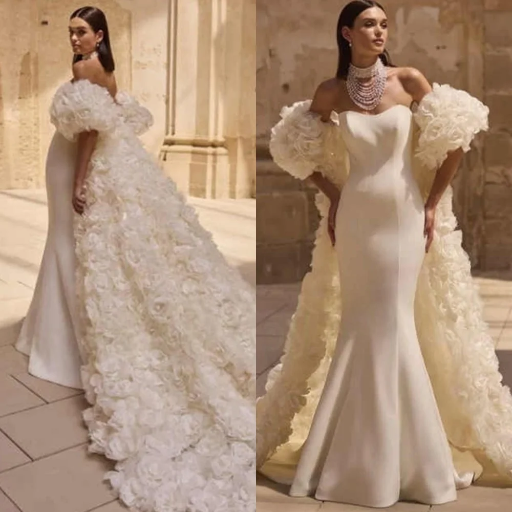 

Customized Luxury Mermaid Jersey Modern Wedding Dresses Exquisite Strapless Heavy Industry Wedding Dresses Mermaid Wedding Dress