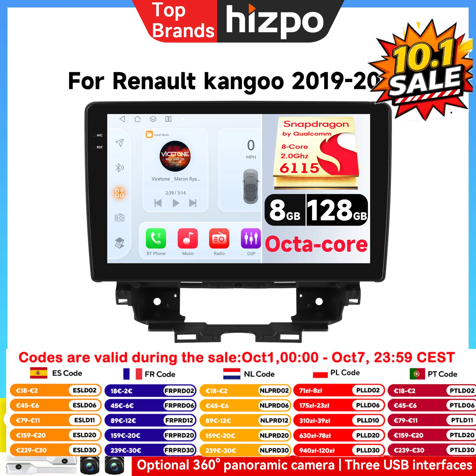 Autoradio Android 15 2 Din per Renault Kangoo 2019-2025, Lettore Multimediale con Carplay, Stereo GPS IPS AI QLED 4G