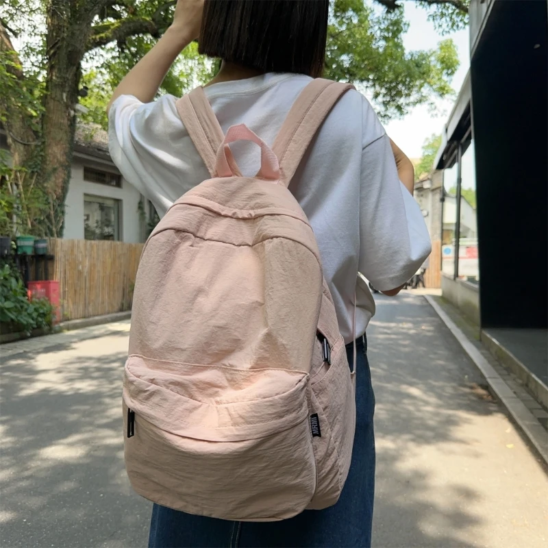 Unisex College Backpack with Washed Pleats and Spacious Pockets Nylon School Bag