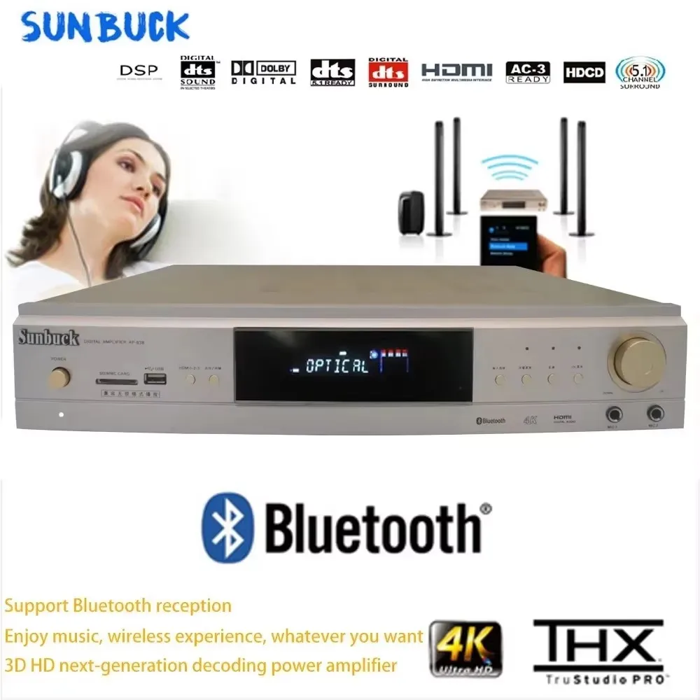 

Sunbuck Lossless Bluetooth 2000 Вт HD AV усилитель мощности USB оптоволоконный коаксиальный DTS Dolby AC-3 домашний кинотеатр 5.1 усилитель мощности аудио