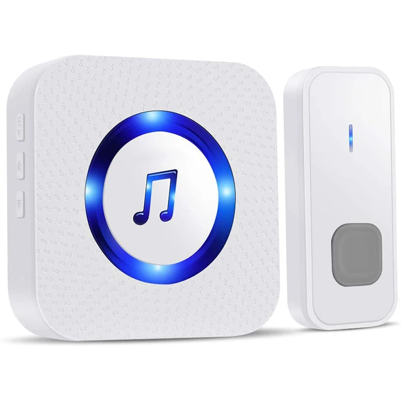 Wireless Smart Doorbell Set IP55 Waterproof Doorbell Electric Door Chime Kit with 55 Chimes&Blue Lights for Home