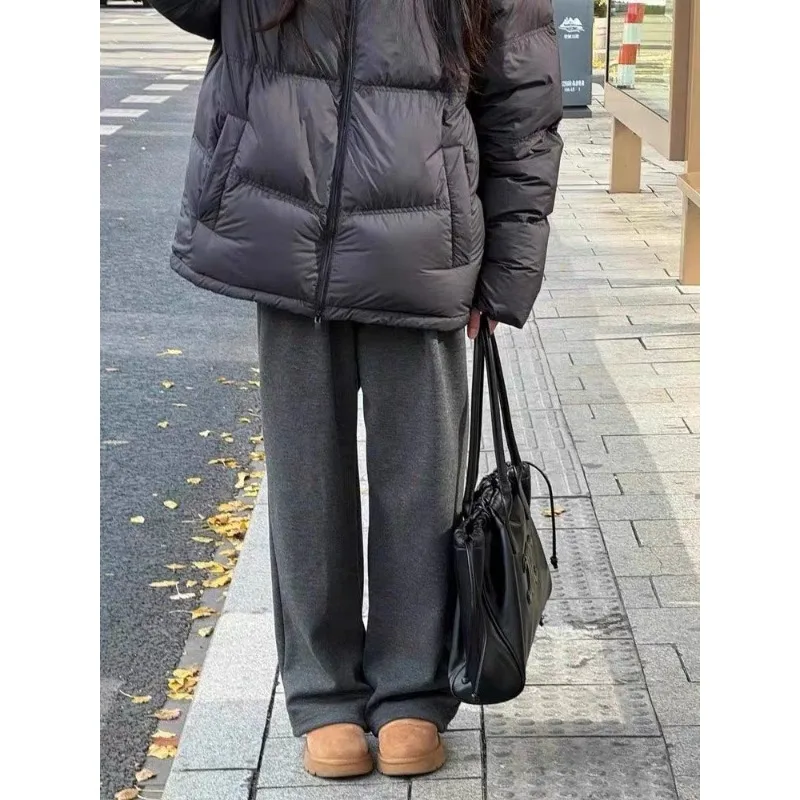 Deeptown Baggy Casual Grey Sweatpants Woman Korean Fashion Basic Autumn Thick Wide Leg Pants High Waist Loose Warm Pantalones