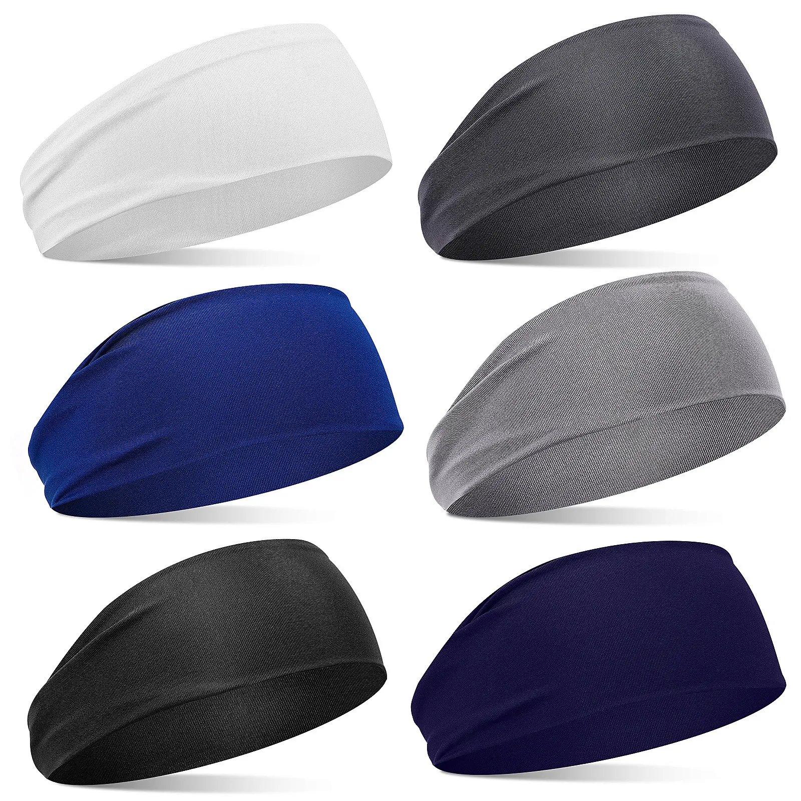 6Pcs Sports Headbands Sweat Absorbent Stretchy Wide Sweatbands for Soccer Basketball Running Athletic Outdoor Exercise