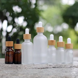Natural Bamboo Dropper Bottles, Thick Frosted Amber Glass Tincture Bottle with Eye Droppers For Travel Essential Oils, 1pcs 30ml