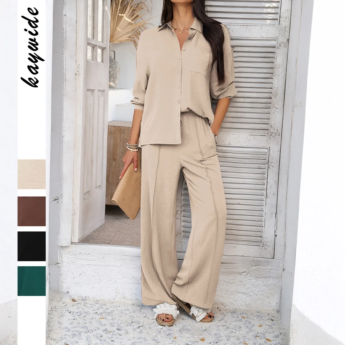 

Летний повседневный комплект из двух предметов Vaion, однотонный комплект из двух предметов, трансграничная женская одежда с независимой станцией, весенняя коллекция 2025 года