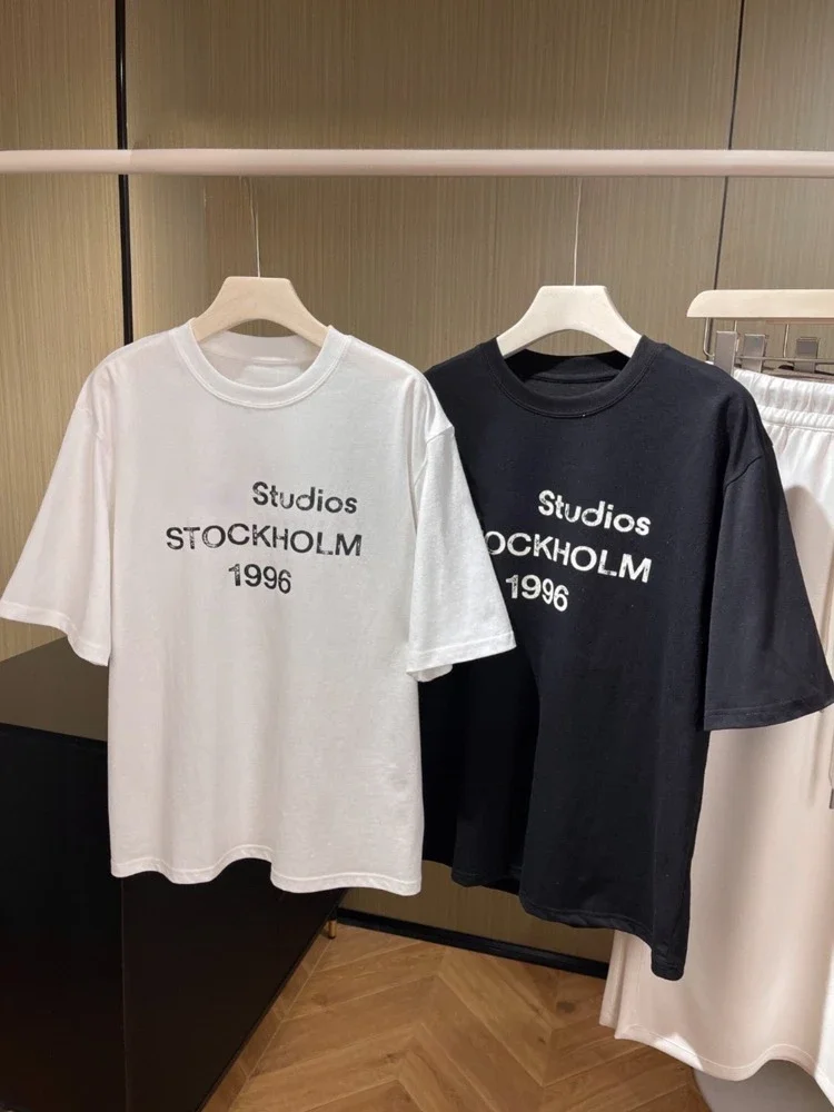 

Summer High-quality Basic Letter-printed Breathable Cotton Men's and Women's Same Short-sleeved Top