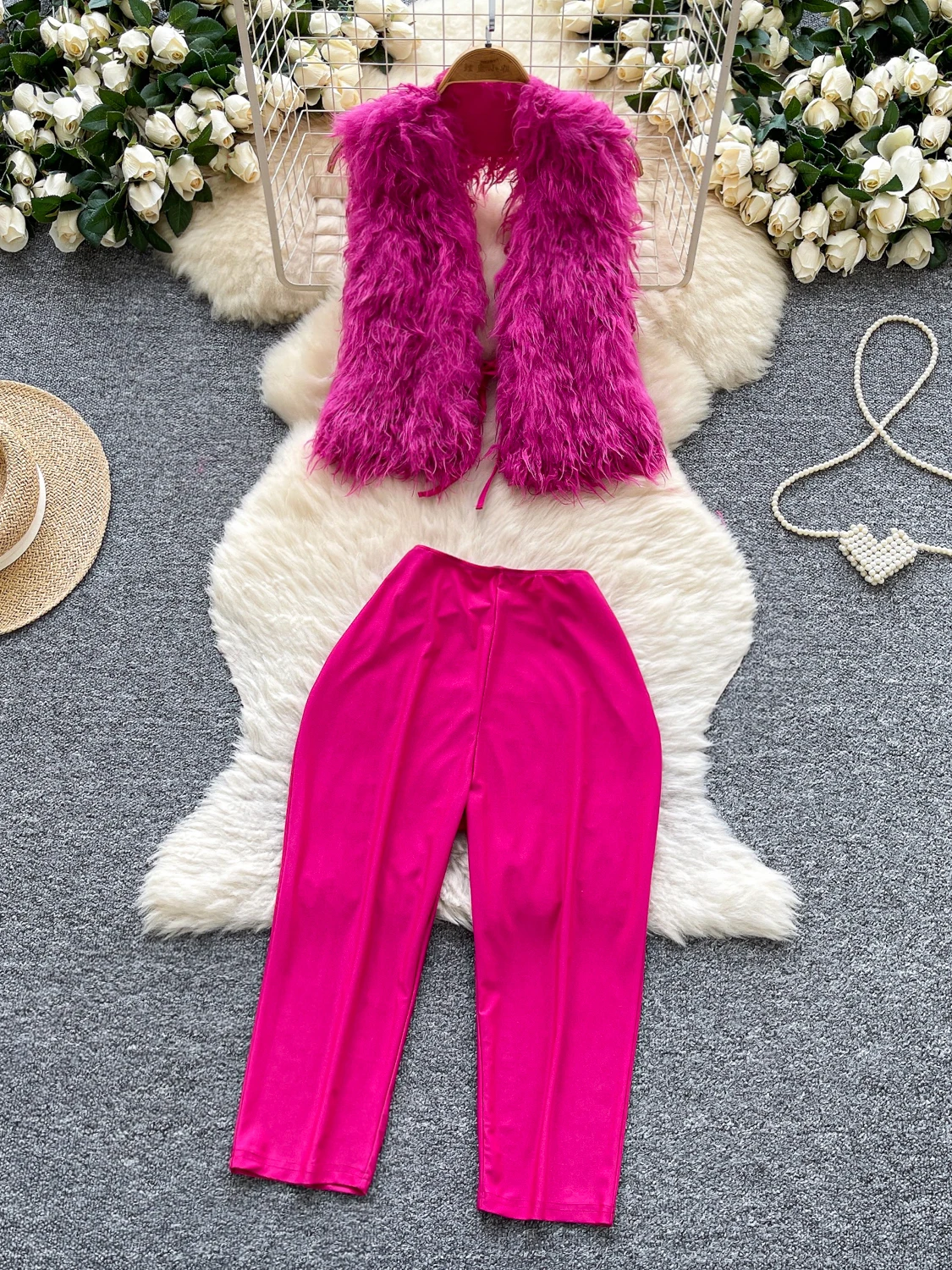 

Сексуальный меховой жилет с поясом и облегающая юбка с высокой талией, комплект из двух предметов, женский модный летний наряд