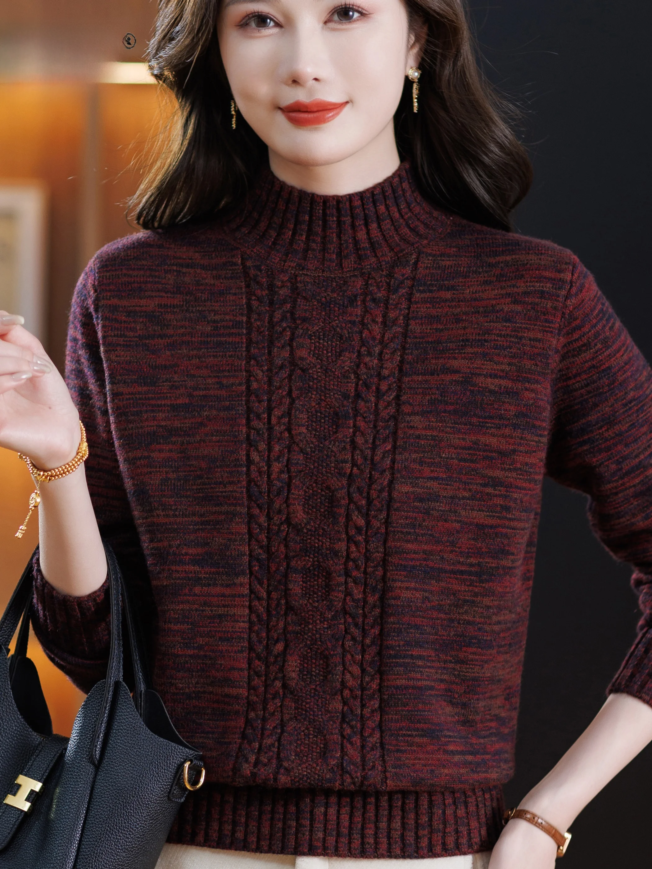 

Вязаный свитер Sli с высоким воротником для женщин среднего возраста, теплая внутренняя одежда, топ, модная осенне-зимняя одежда