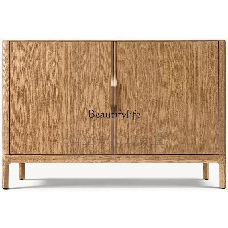09American rural solid wood double door dining side oak storage wall integrated storage cabinet
