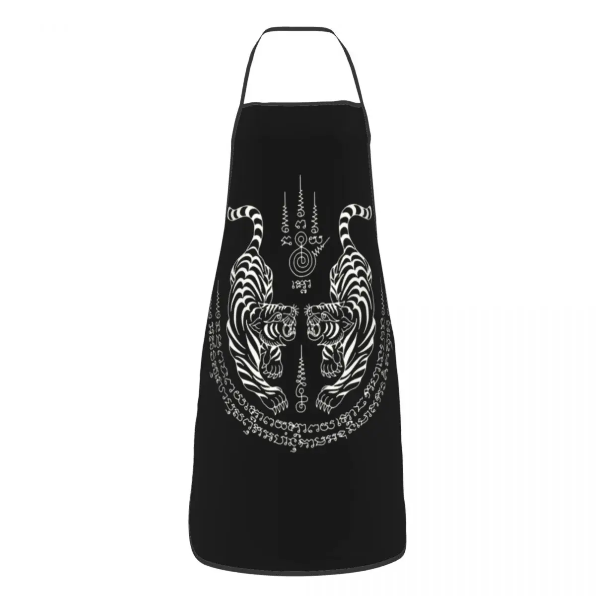 Custom Twin Tiger Sak Yant Tattoo Aprons for Men Women Thailand Muay Thai Adult Unisex Chef Bib Tablier Cuisine Cooking Baking