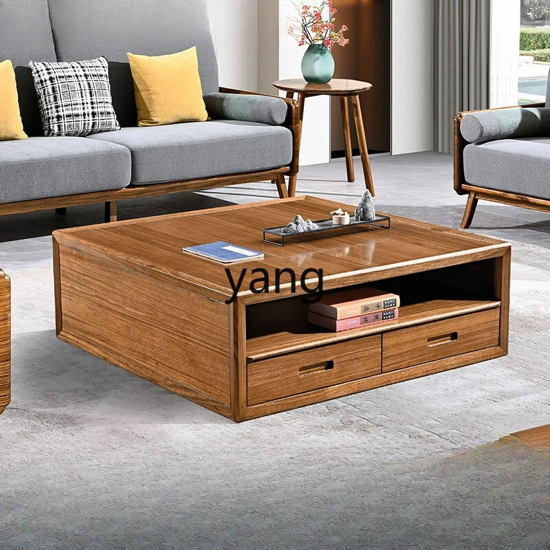 

LTT All Solid Wood Square Table Modern Simple Coffee Table with Drawer for Home Living Room Square Coffee Table