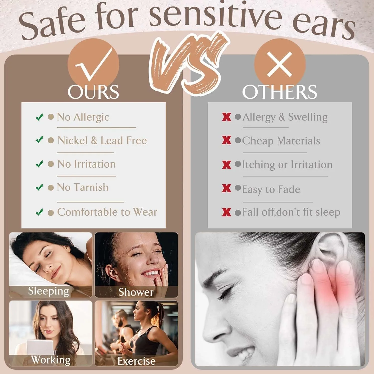 Drperfect Surgical Steel Earrings for Sensitive Ear Flat Back Hoop Cartilage Gold Plated CZ Studs for Women Multiple Piercing