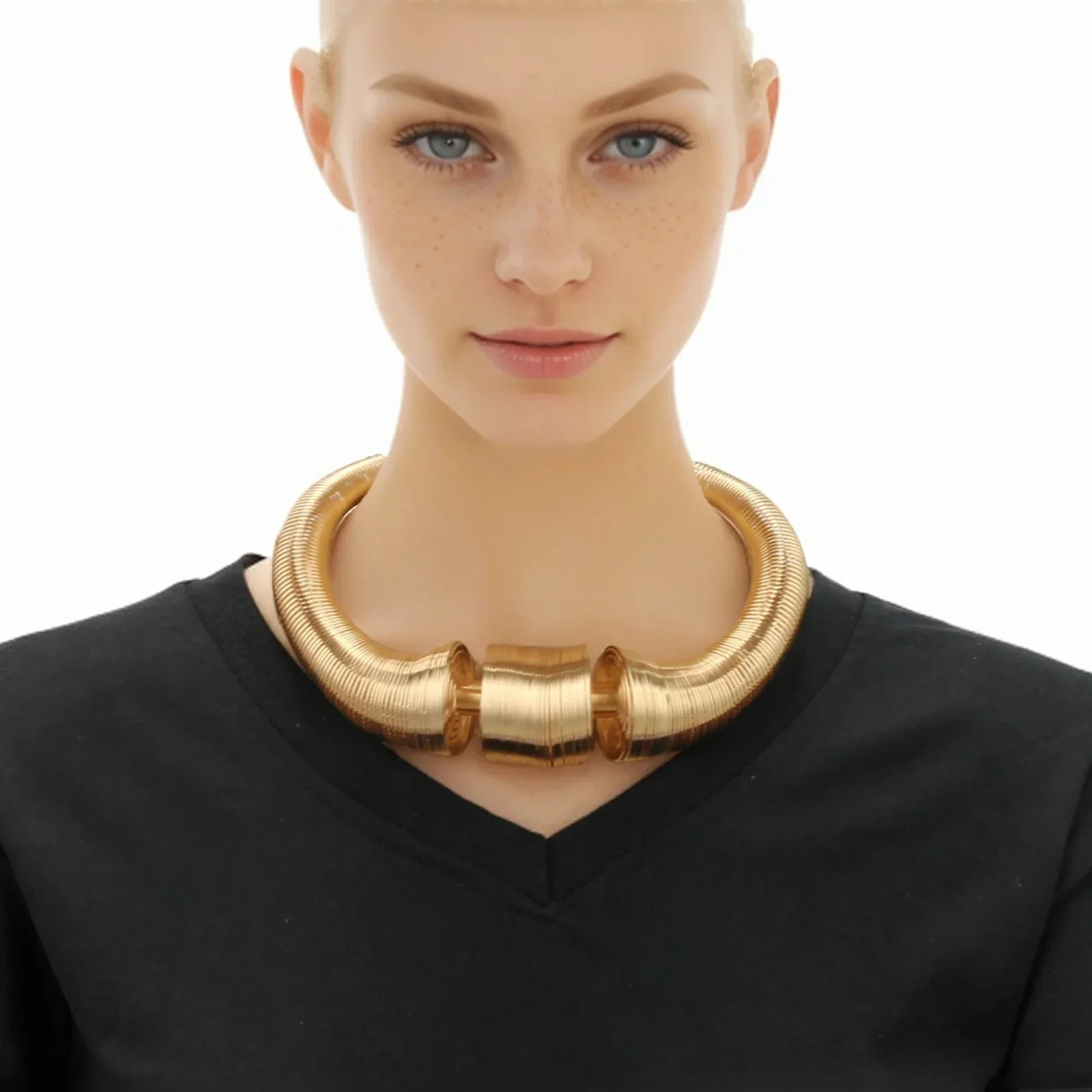 Big Chunky Statement Metal Tribe Choker Collar Necklace for Women Fashion Cuff Gold Color Ethinic Jeweled Egyptian Necklace