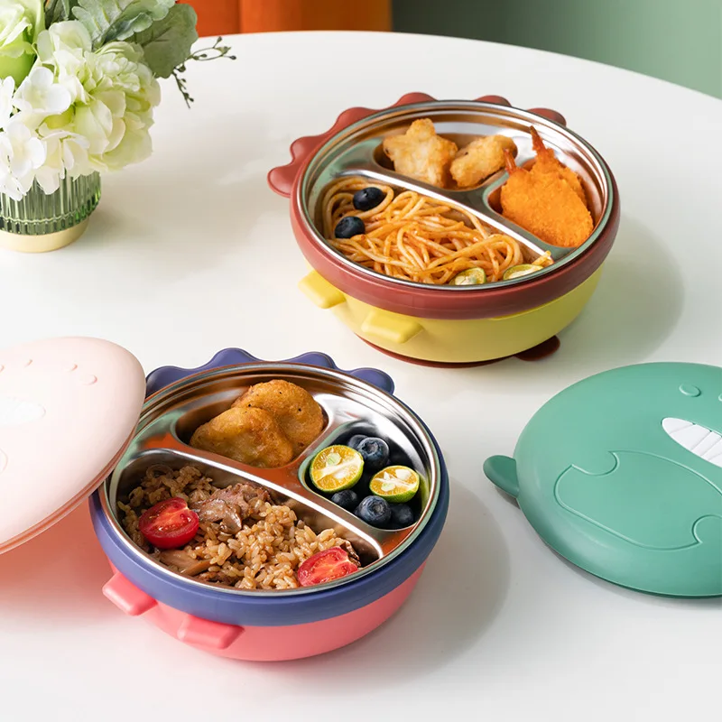 500ml stainless steel lunch box for kids dinosaur compartmentalized heated water insulation children\'s cutlery food containers