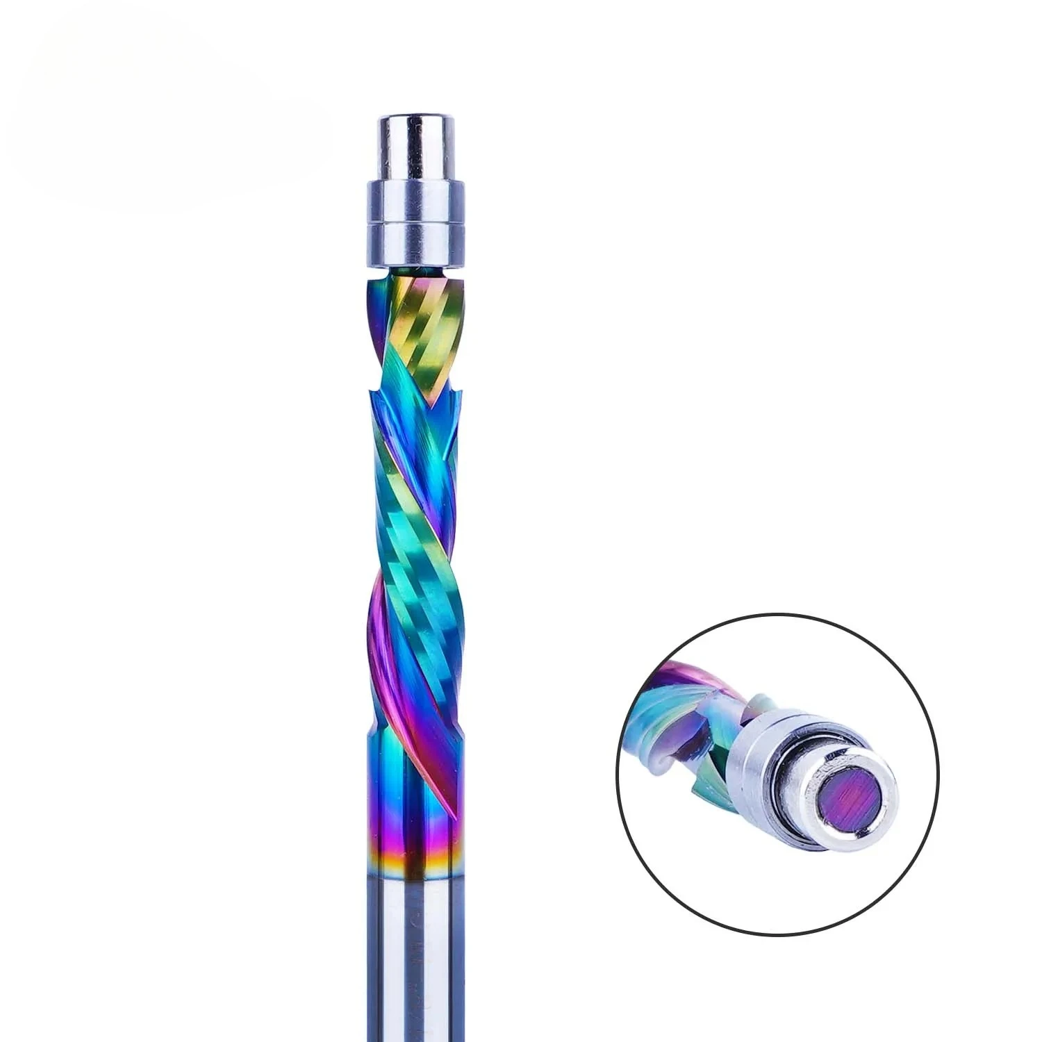 1 Piece DLC Coating Solid Carbide 2 Flute Spiral Flush Trim Bit, Bearing Guided Template Trimming End Mill with 8MM Shank for CN